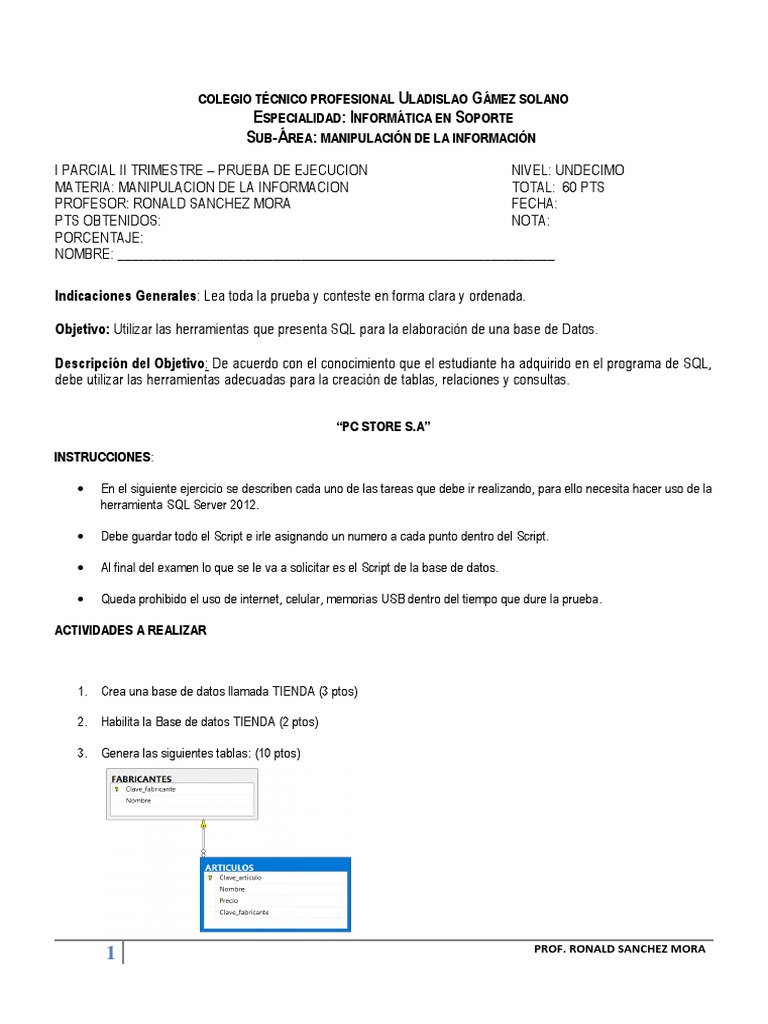 Prueba SQL: Creación y Consultas de BD | PDF | SQL | Tabla (base de datos)