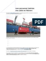 Exportaciones Peruanas Habrían Sufrido Fuerte Caída en Febrero