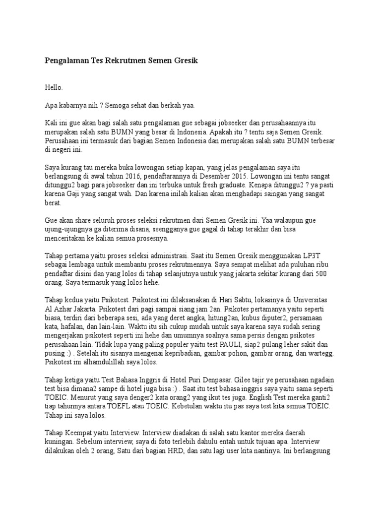 Tes Rekrutmen Semen Gresik Docx