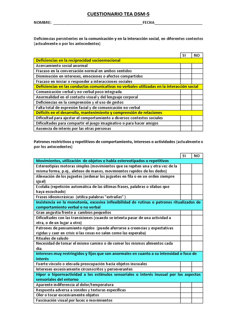 Cuestionario Tea Dsm5 PDF Comportamiento Comunicación no verbal