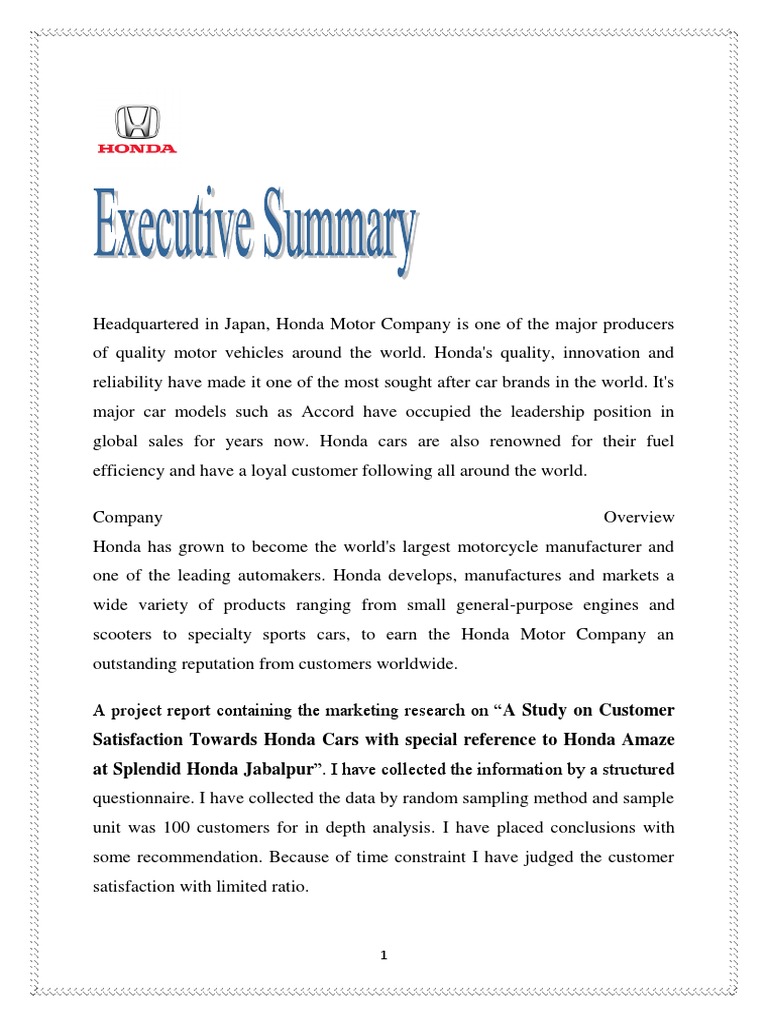 Project Report  PDF  Honda  Customer Satisfaction