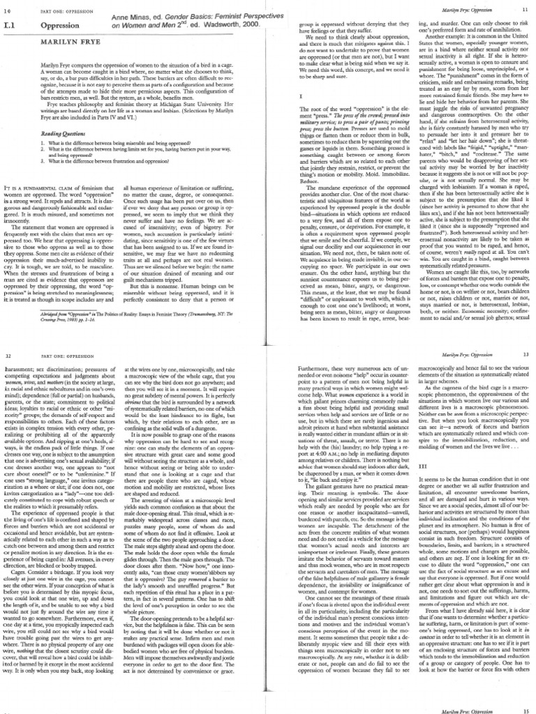 Marilyn frye oppression analysis image