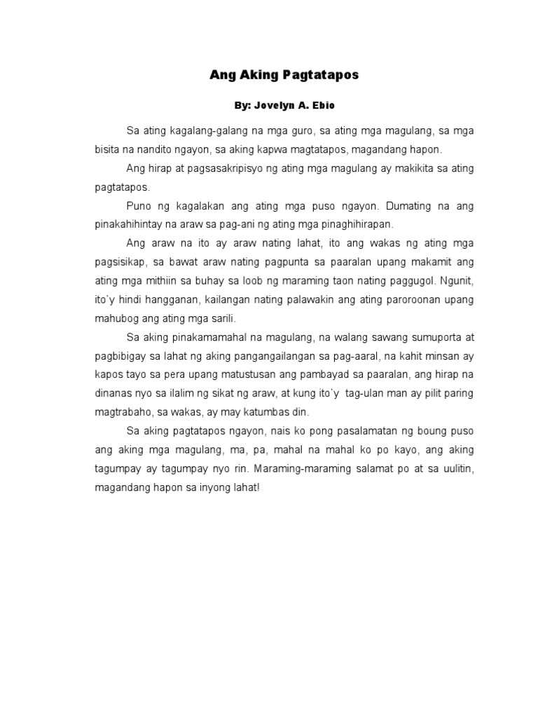 Halimbawa Talumpati Ng Valedictorian - Ng Halimbawa 2021