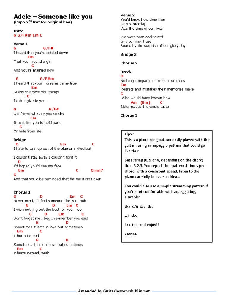 Adele Someone Like You In G No Bar Chords Song Structure Songs