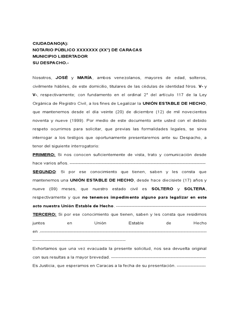 Carta de Unión Estable de Hecho (Modelo) | PDF | Gobierno | Justicia