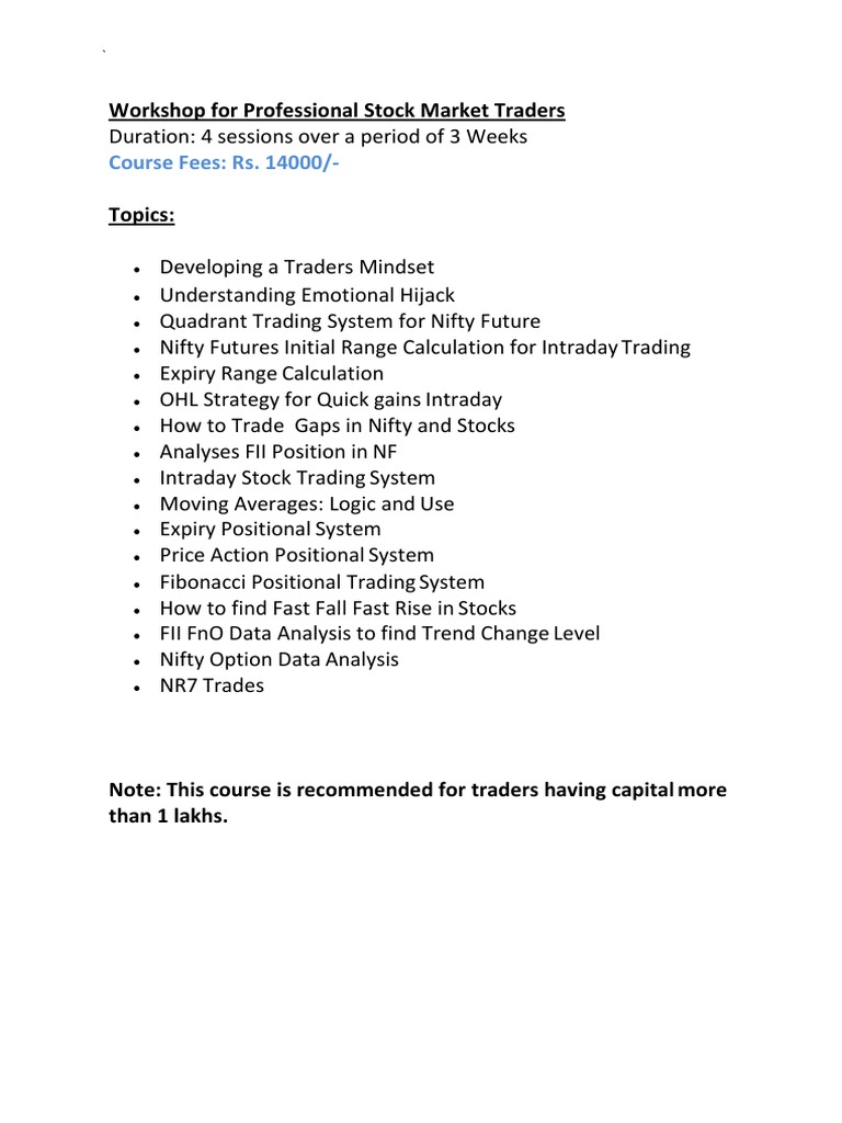 Trading Course Details PDF | PDF | Day Trading | Market Trend