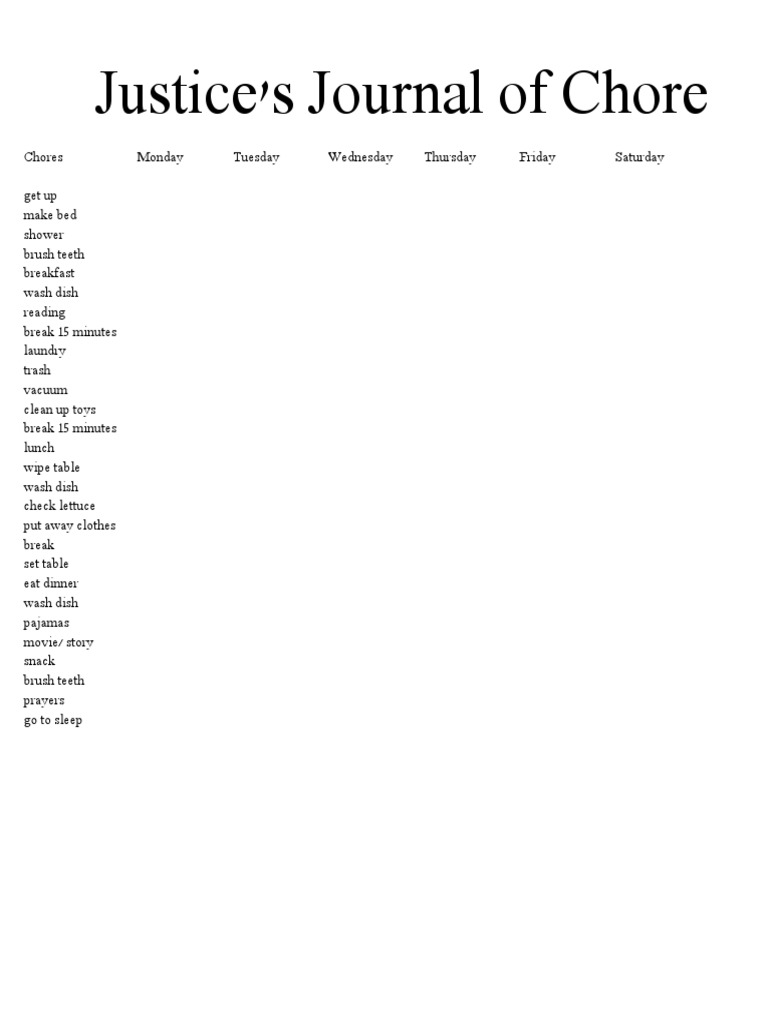 Justice Chores | PDF | Cooking, Food & Wine