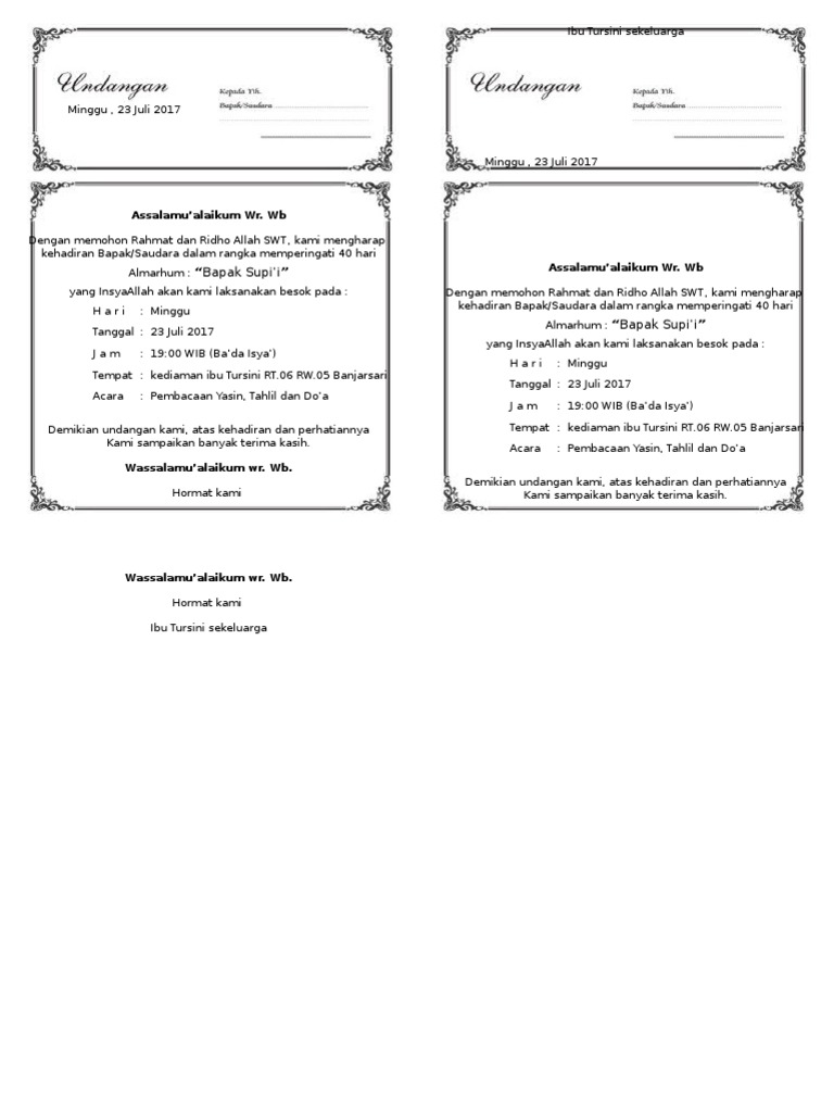 Contoh Undangan Tahlil 2