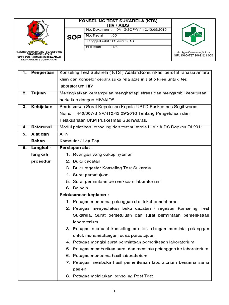 Sop Konseling Test Sukarela Hiv Aids XXXX | PDF