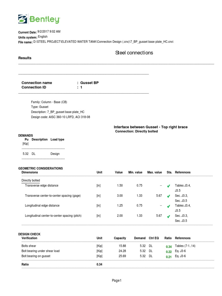 RAM Connection Design Report: Gusset BP | PDF | Yield (Engineering ...