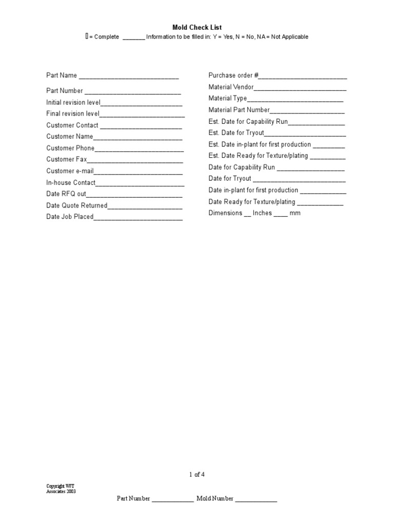 Mold Checklist | PDF | Manufactured Goods | Mechanical Engineering