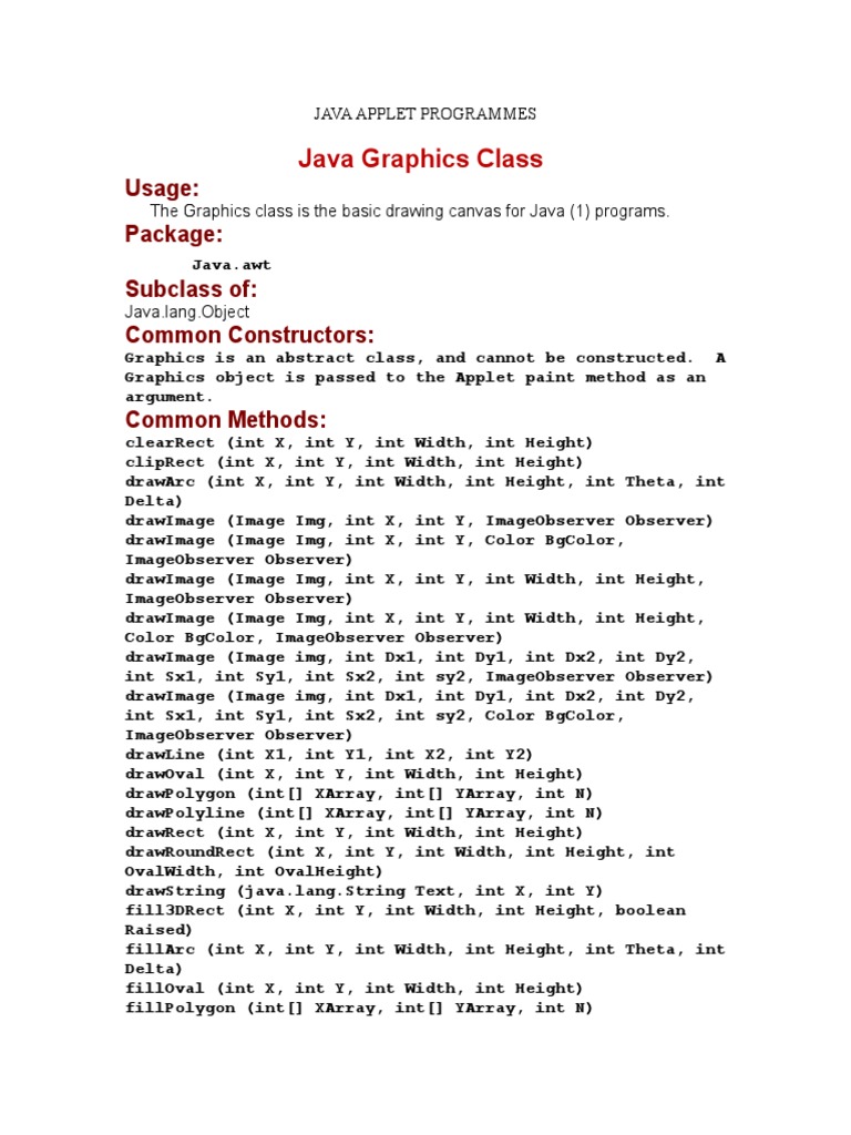 Java Graphics Class Drawing Guide | PDF | Java (Programming Language ...