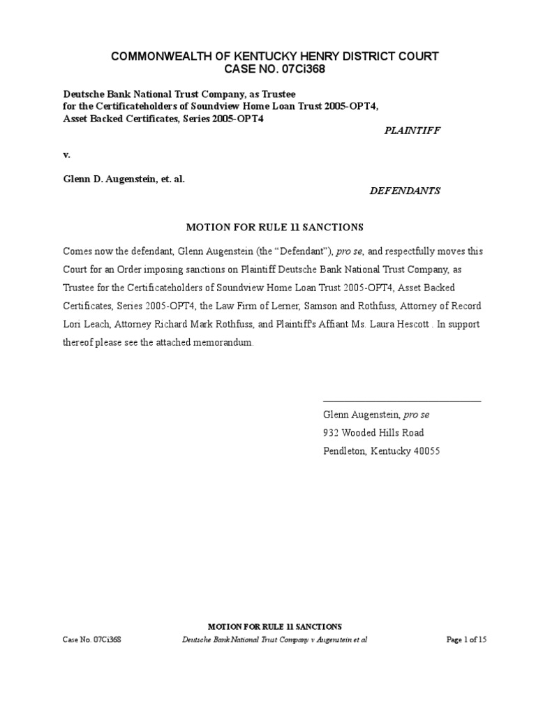 Motion for Rule 11 Sanctions Perjury Default Judgment