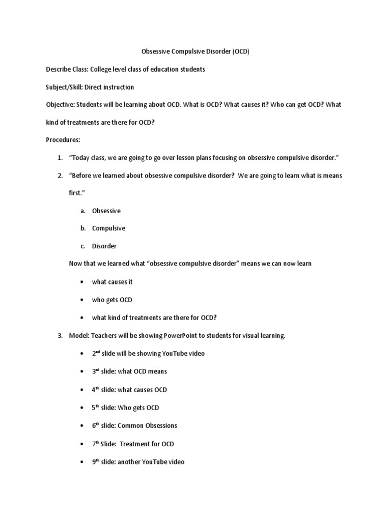 Ocd Lesson Plan Pdf