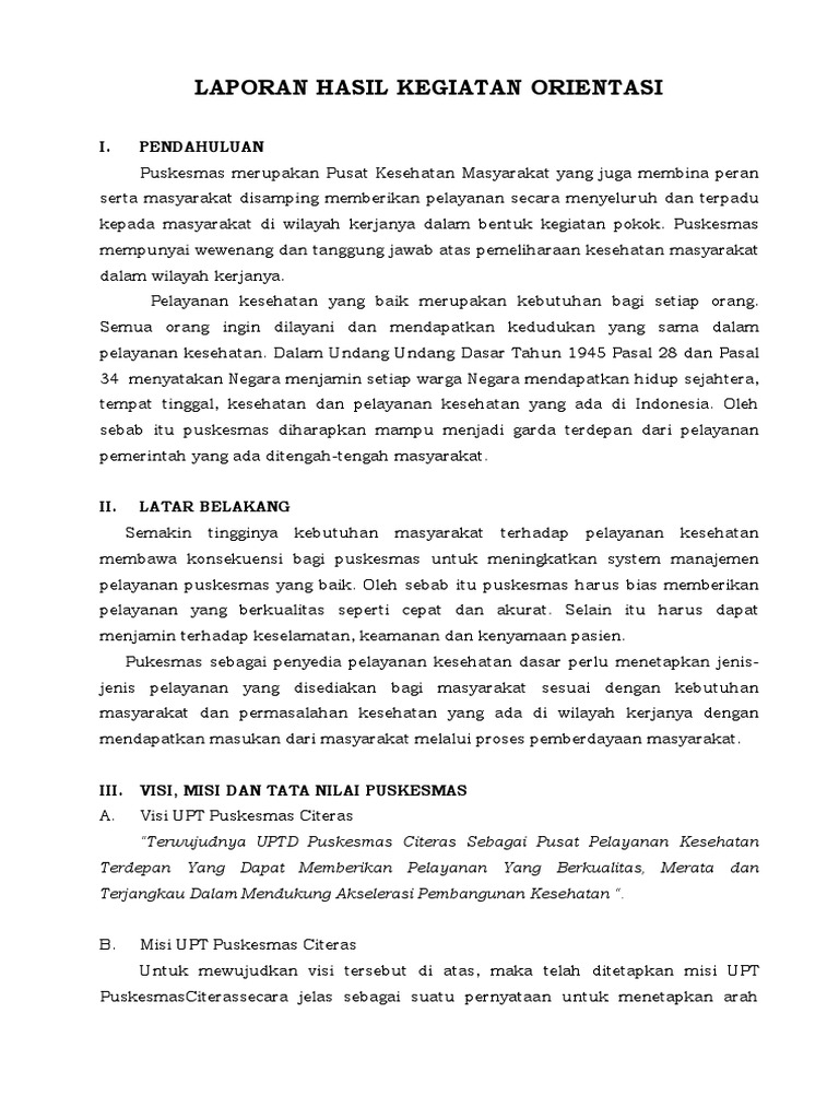 Makalah Laporan Hasil Orientasi