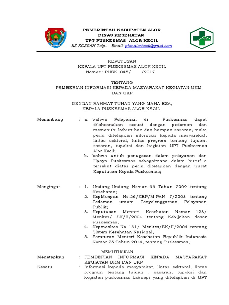 SK Tentang Pemberian Informasi Kepada Masyarakat Kegiatan