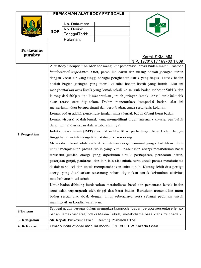 Panduan Penggunaan Body Fat Scale | PDF