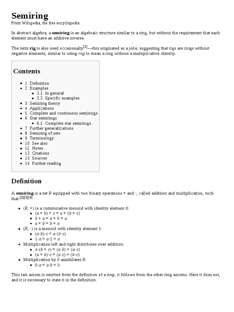 Semiring.pdf  Mathematical Concepts  Abstract Algebra