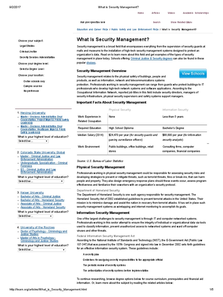 What Is Security Management PDF Information Security Master Of
