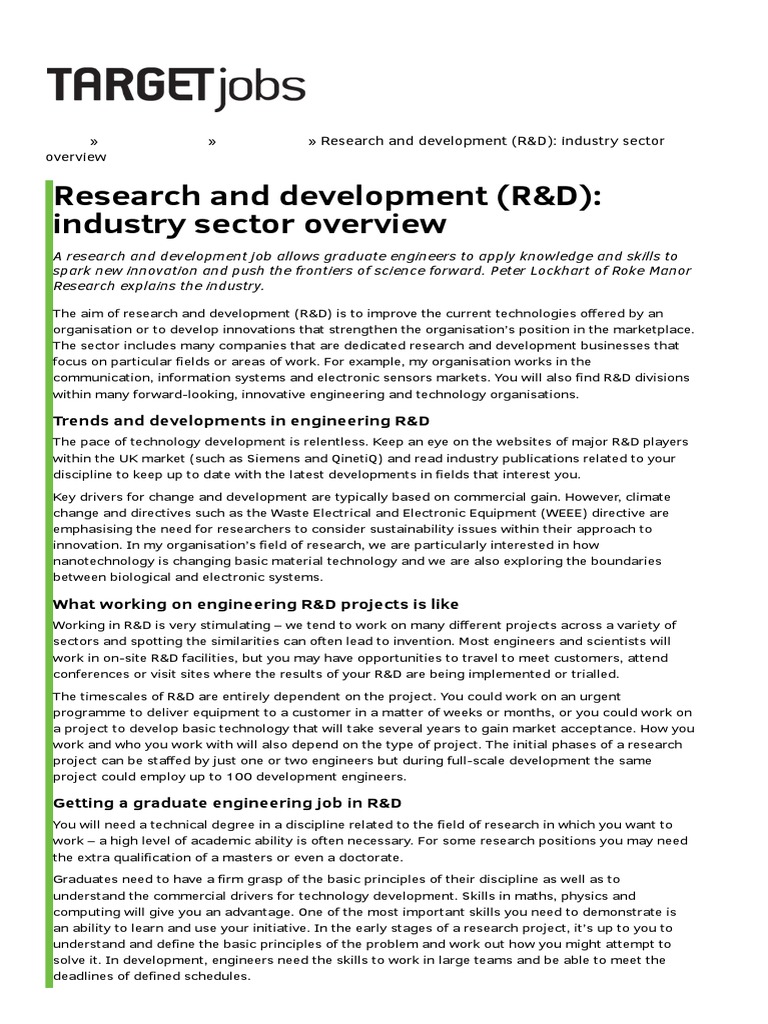 Research and Development RD Industry Sector Overview | PDF | Research ...