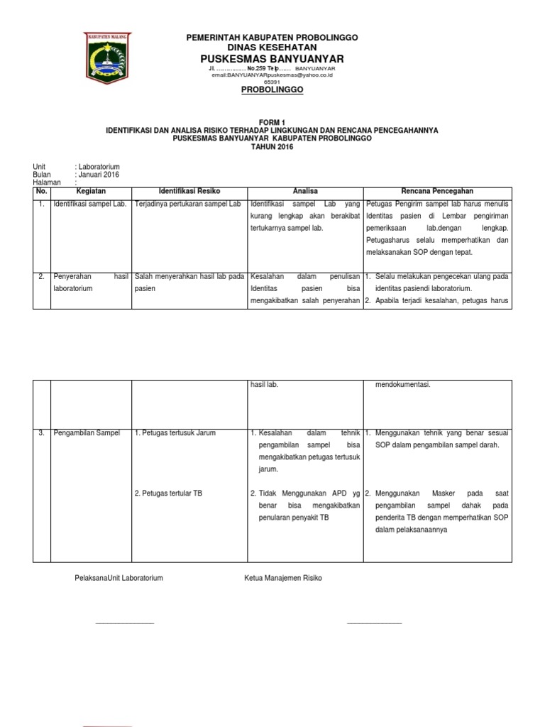 Contoh Manajemen Risiko Di Laboratorium Copy