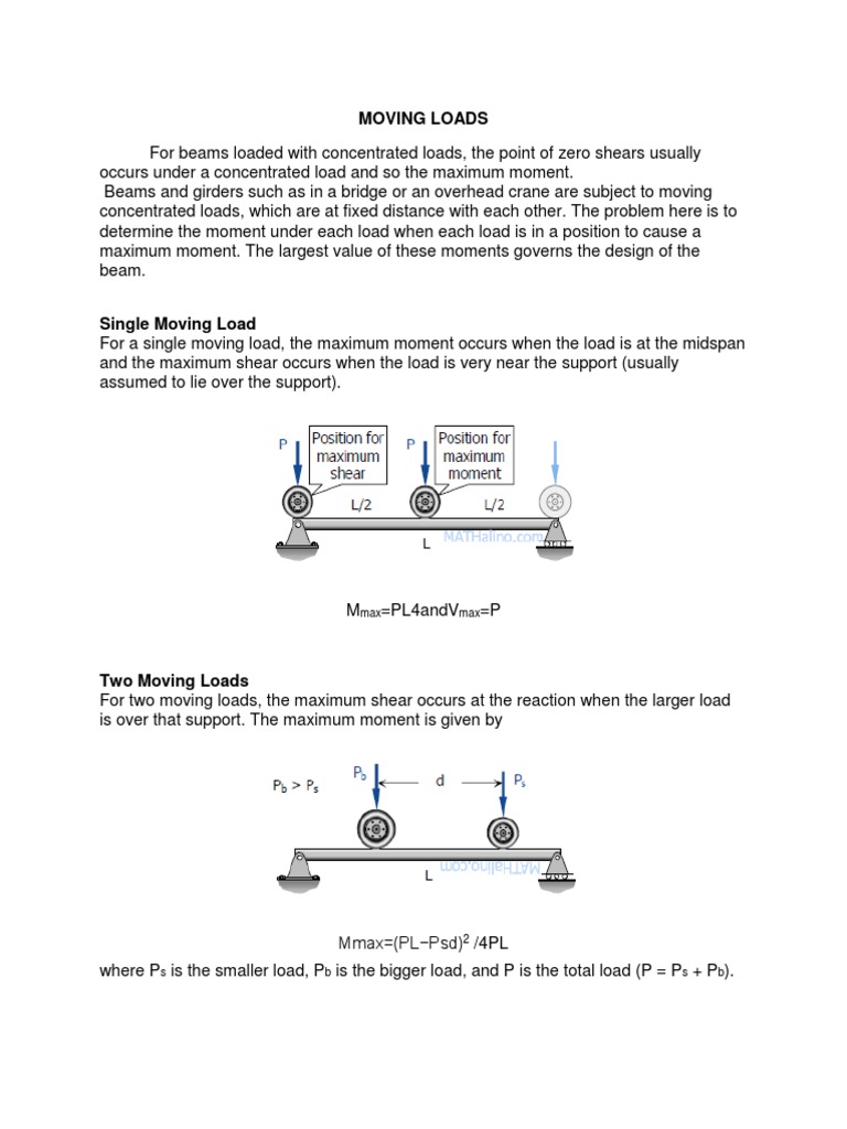Maximum Moments in Moving Loads | PDF | Bending | Beam (Structure)