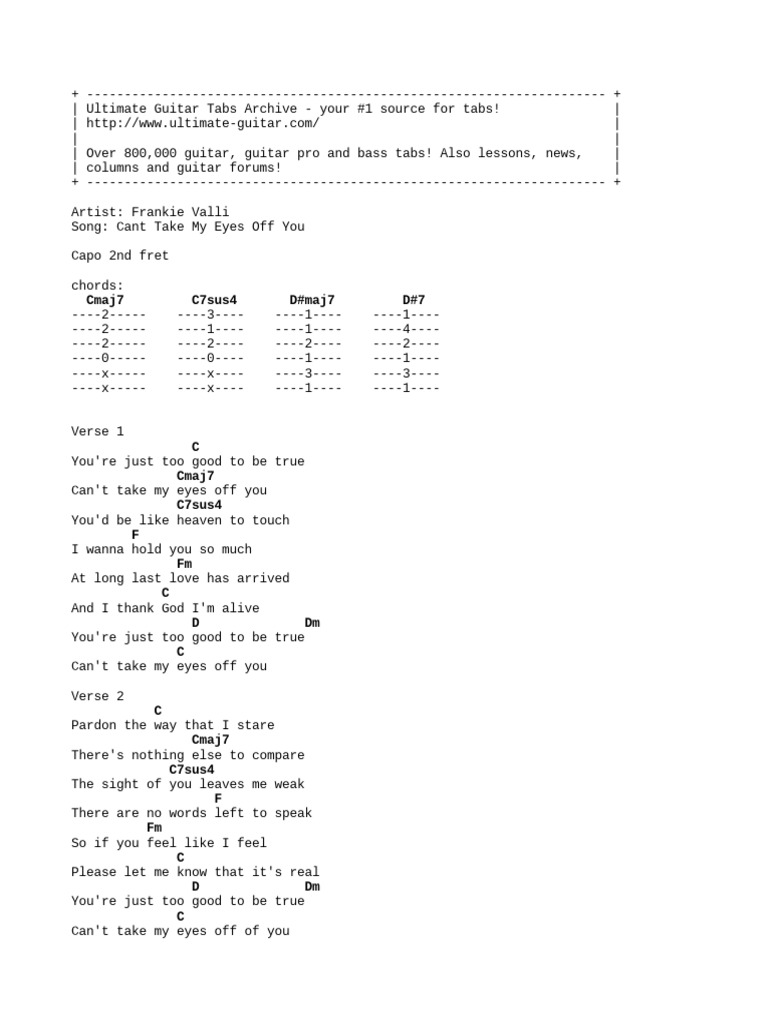 Cant Take My Eyes Off You Pdf Guitars