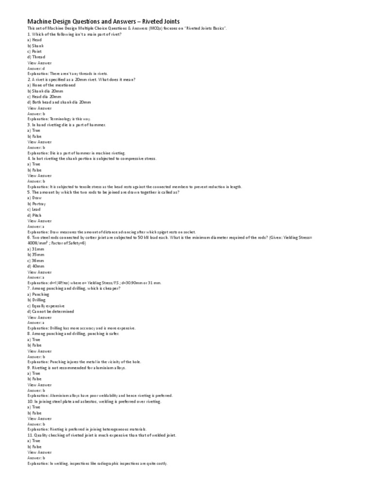 Machine Design Questions and Answers | PDF | Annealing (Metallurgy ...