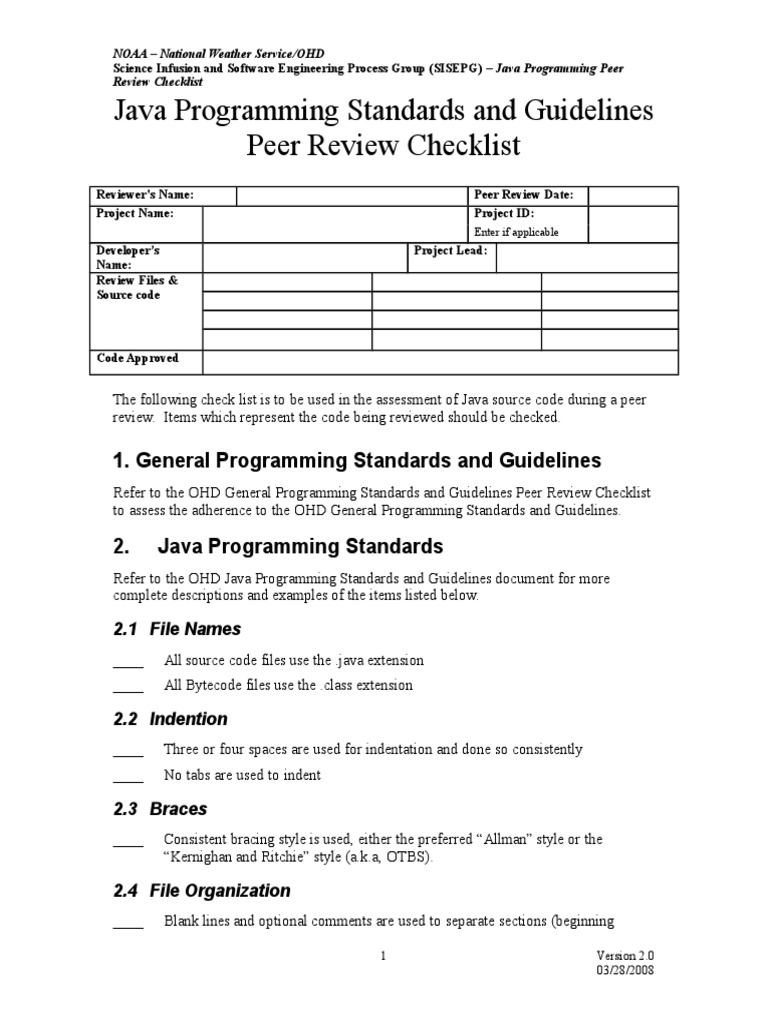 Java Programming Peer Review Checklist V 2.0 | PDF | Class (Computer ...