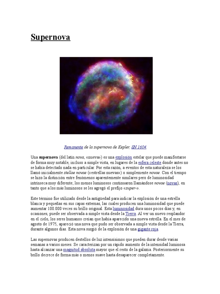 Resumen de Supernovas y Clasificación | PDF | Supernova | Estrellas