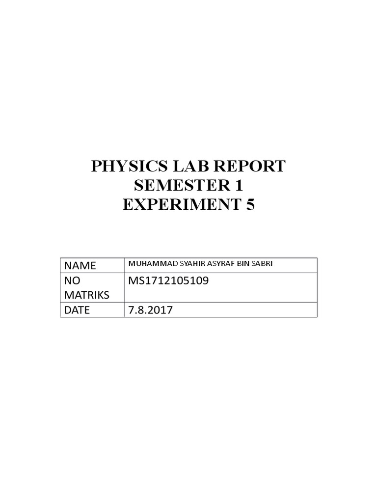 Lab report physics matriculation