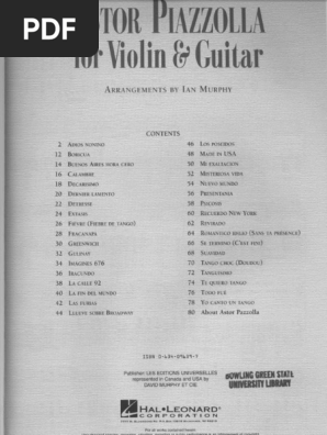 ピアソラページ Piazzolla - Astor Piazzolla For Violin and Guitar - Arr. Ian