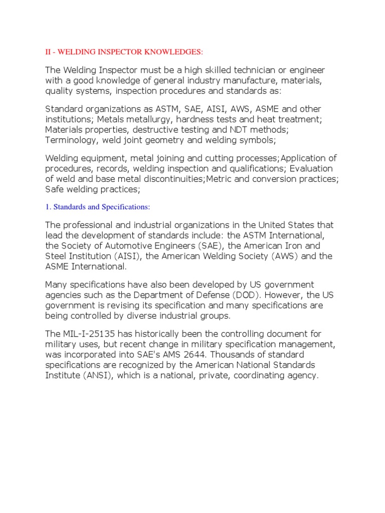 Welding Inspector Knowledge and Standards | PDF