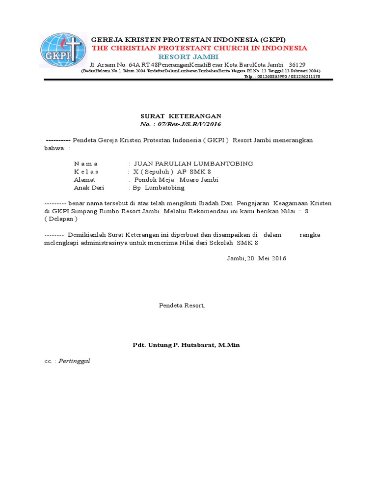 Contoh Surat Keterangan Nilai Agama Kristen - Allysia News