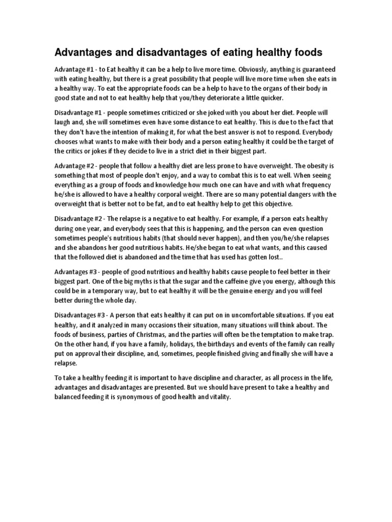 Advantages and Disadvantages of Eating Healthy Foods Diet (Nutrition