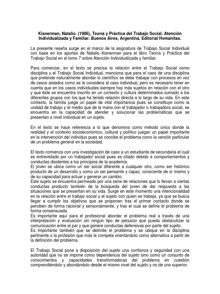 Aportes de Kisnerman al Trabajo Social | PDF | Trabajo Social | Sociedad