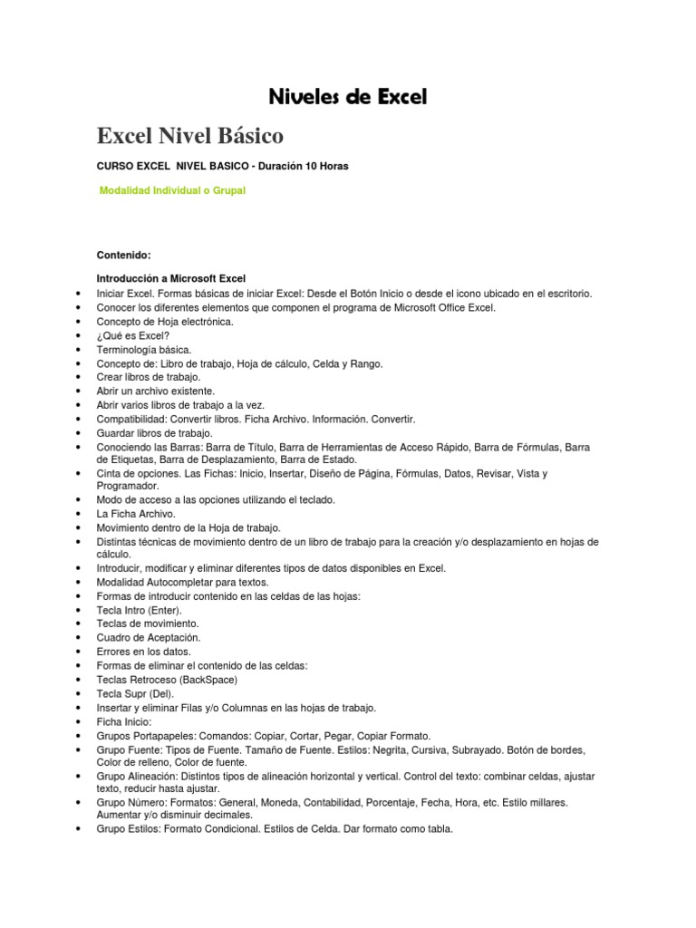 Niveles de Excel | PDF | Macro (informática) | Microsoft Excel