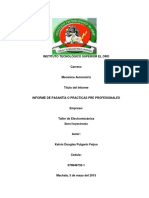 Titulo del informe: Practicas pre profesionales taller electromecánica