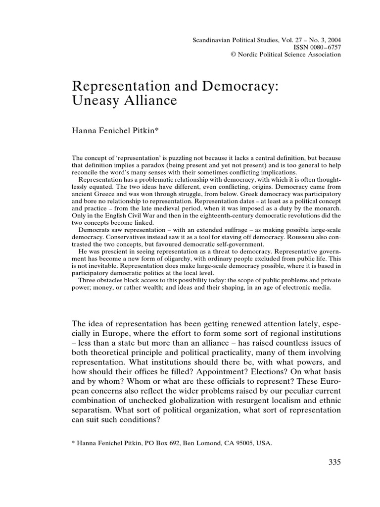 Hanna Pitkin Representation and Democracy (1) Alexis De Tocqueville