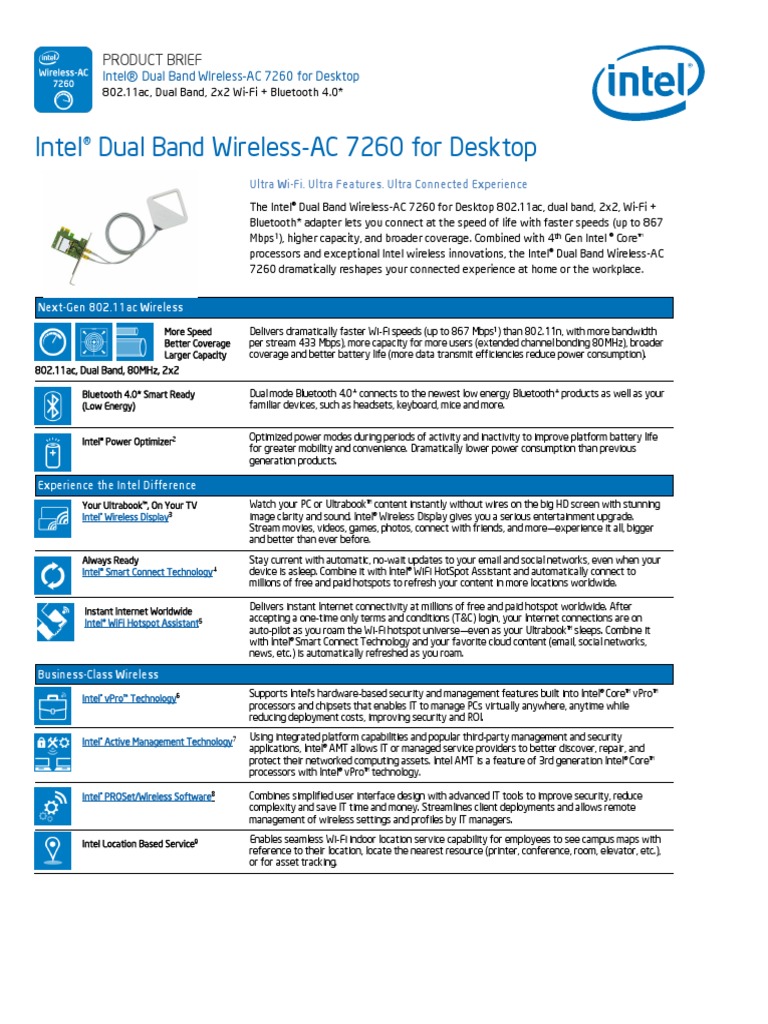Dual Band Wireless Ac 7260 Bluetooth Desktop Brief | PDF | Wi Fi | Ieee ...