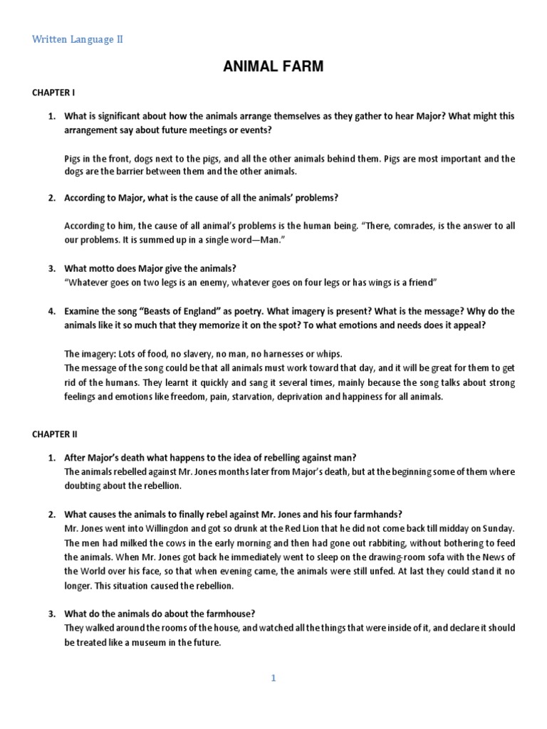 Animal Farm Questions PDF Napoleon
