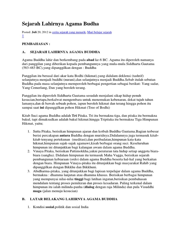 Sejarah Lahirnya Agama Budha Pdf