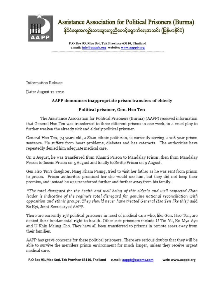 AAPPB Denounces Inappropriate Prisons Transfer of Elderly Political ...