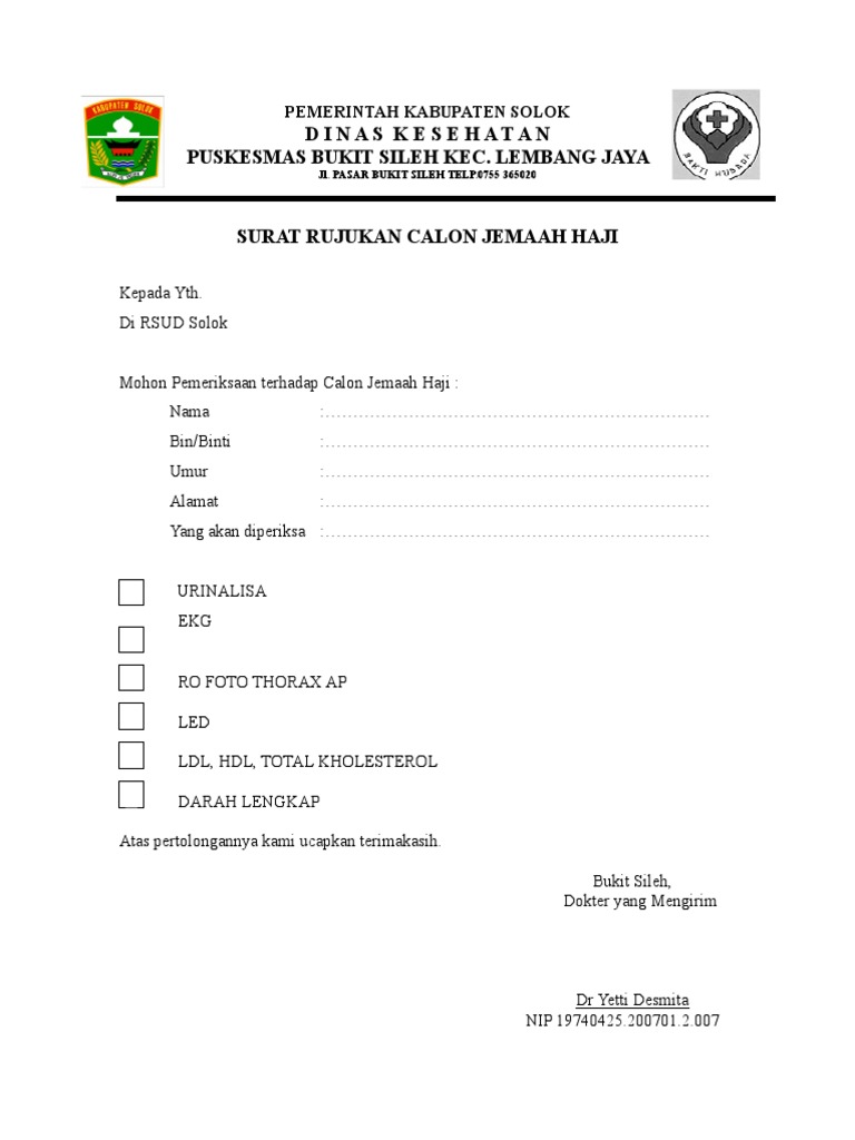 Surat Rujukan Kesehatan Calon Haji | PDF | Memasak, Makanan, & Anggur