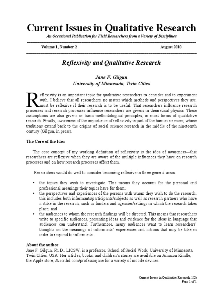 Reflexivity in Qualitative Research | PDF | Reflexivity (Social Theory ...