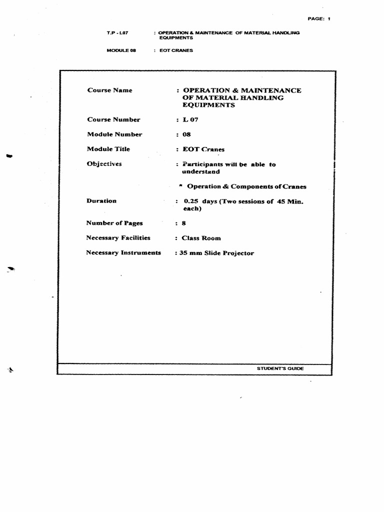 EOT Crane Operation and Maintenance Guide | PDF | Crane (Machine ...