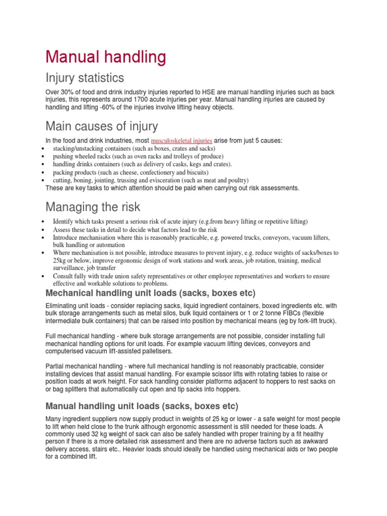 Manual Handling Injury Statistics PDF Elevator Truck