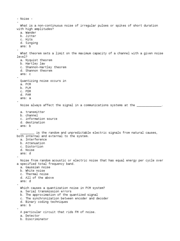 Noise MCQ PDF Signal To Noise Ratio Amplifier
