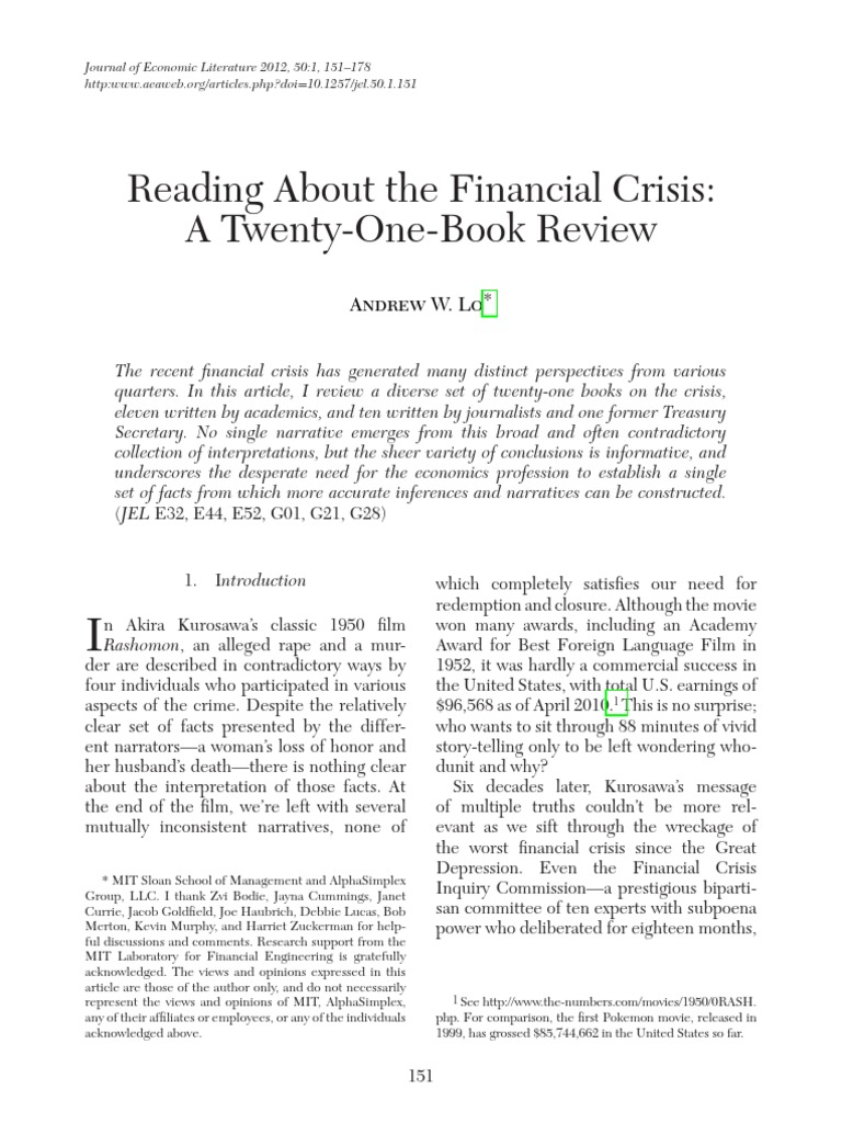 Reading About The Financial Crisis A 21 Book Review 2012 | PDF ...