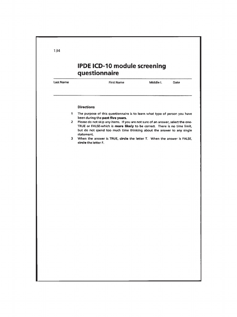 Ipde Screening | PDF